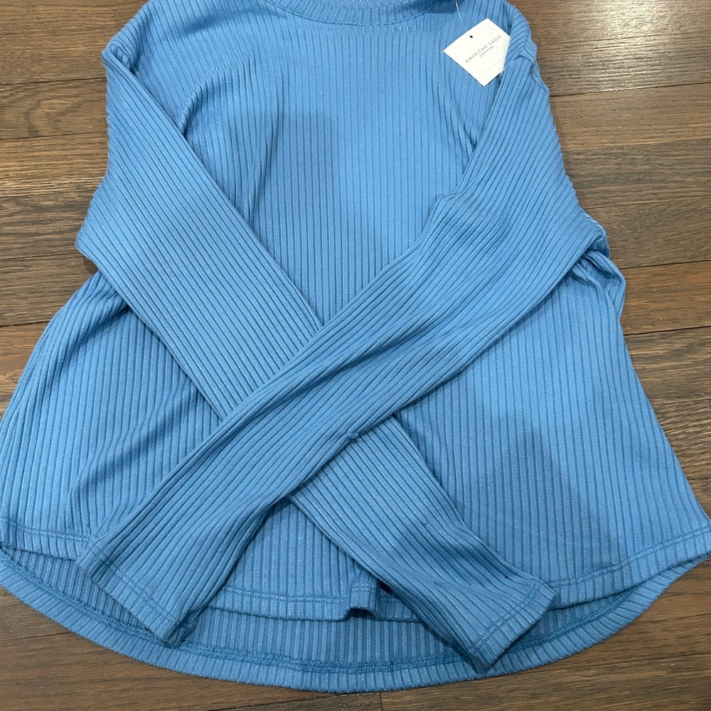 American Eagle Outfitters Sky Blue Ribbed Long Sleeve Tee